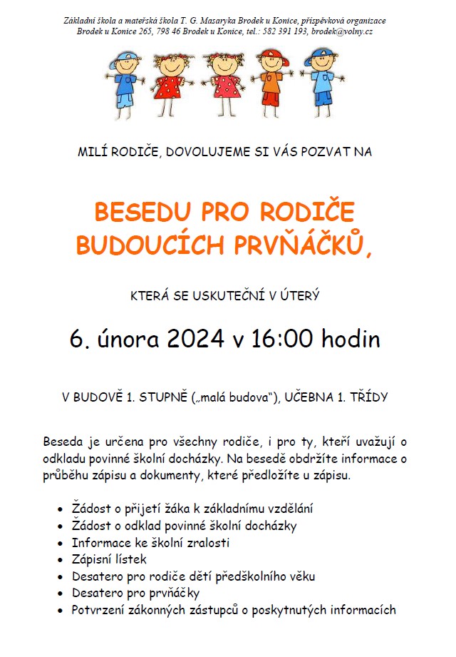 Beseda pro rodiče budoucích prvňáčků